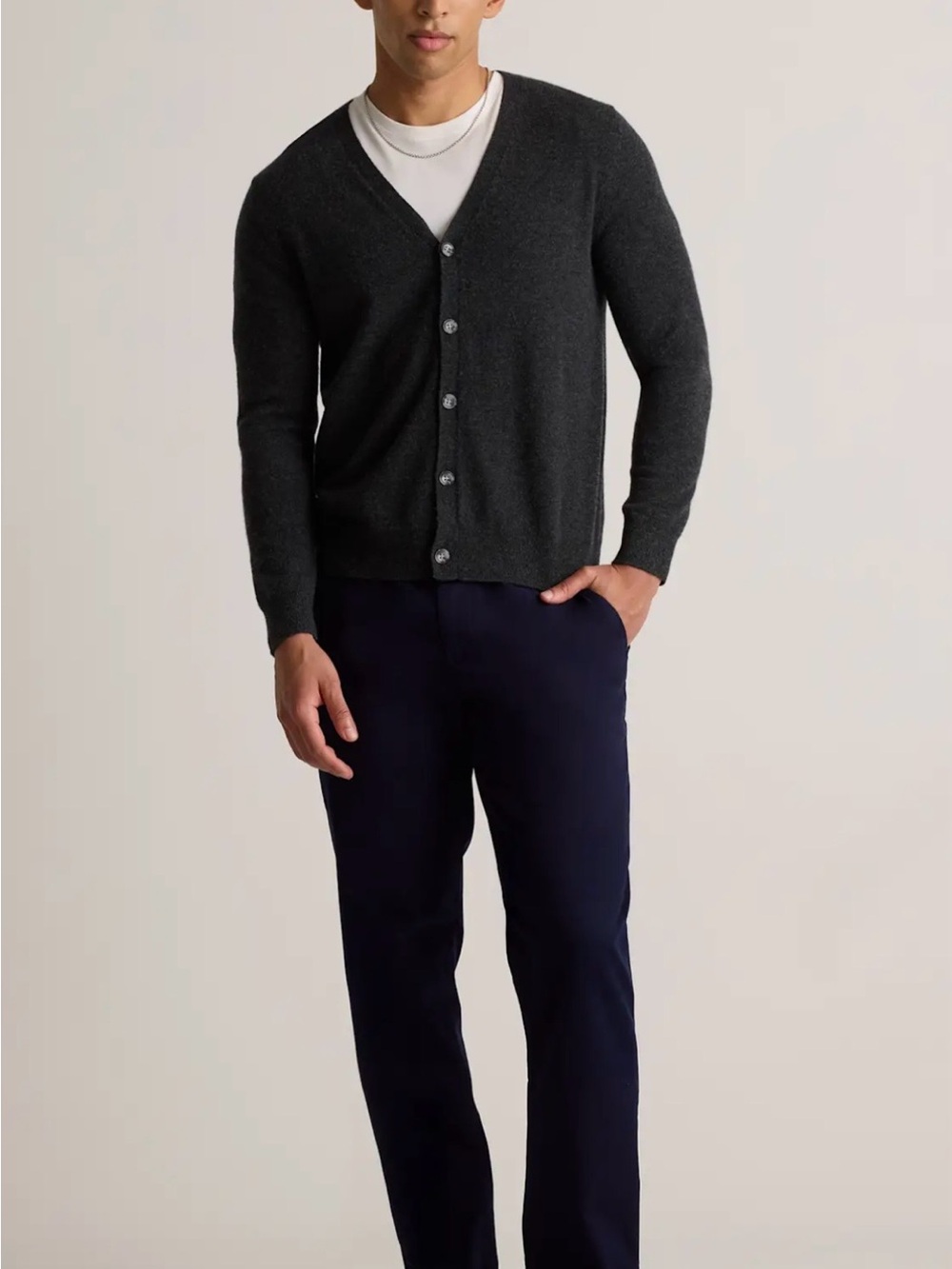 Quince Men's mongolian cashmere Charcoal V-Neck Button Cardigan Sweater - Picture 3 of 9